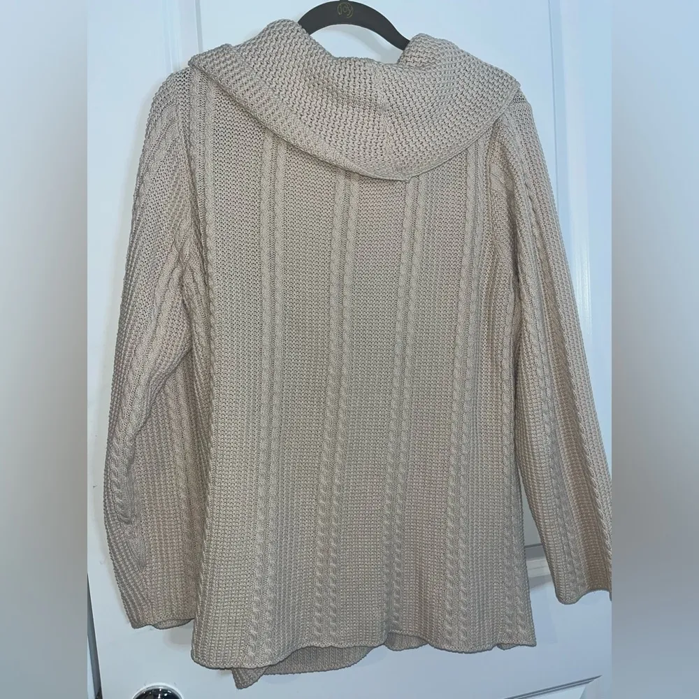 Jeanne Pierre Woman's 100% Cotton Ivory Cowl Neck Cable Knit Sweater - Size 1X - Image 4