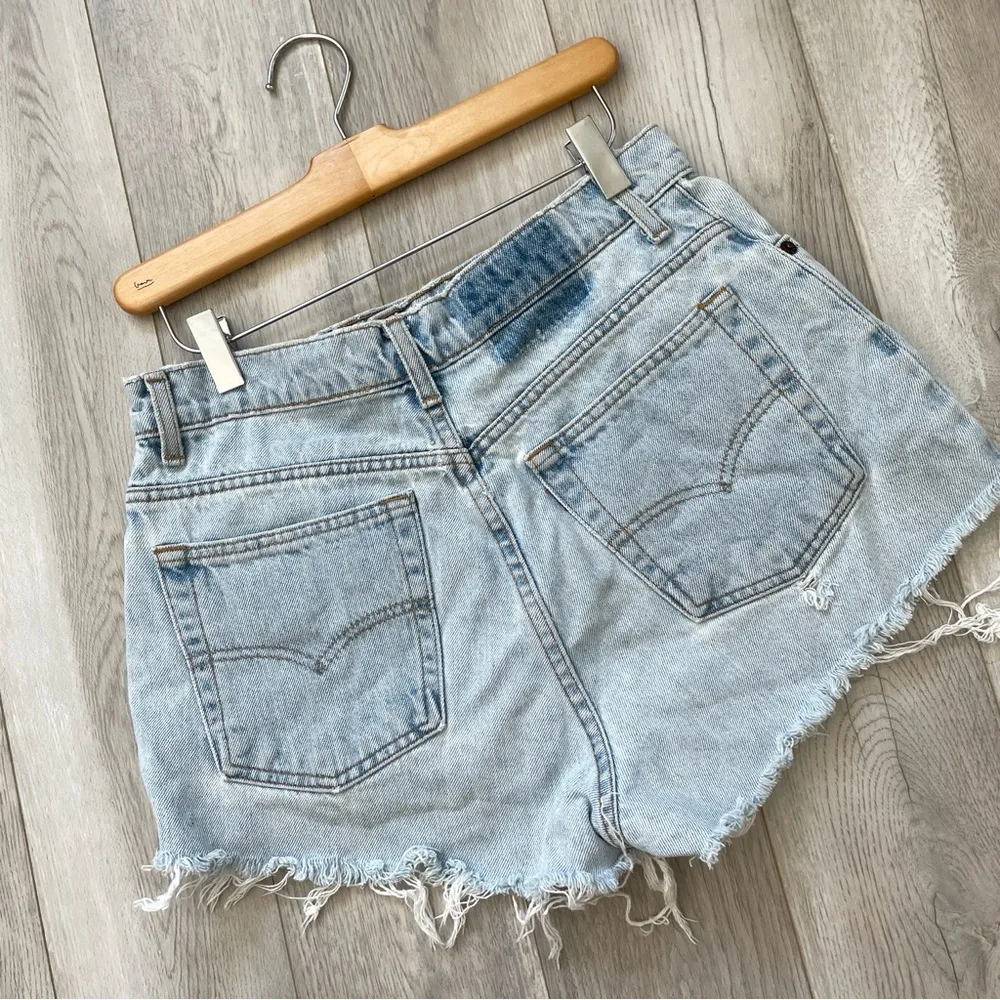 Furst of a Kind Levis High Rise Distressed Rhinestone Shorts Blue (size 12) - Image 3