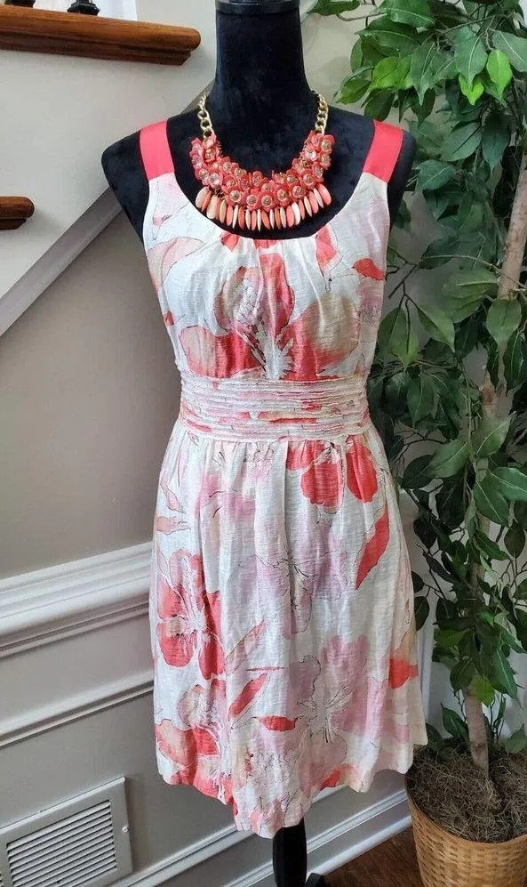 Loft Women's Multicolor Floral Linen Round Neck Sleeveless Knee Length Dress 6 - Image 10