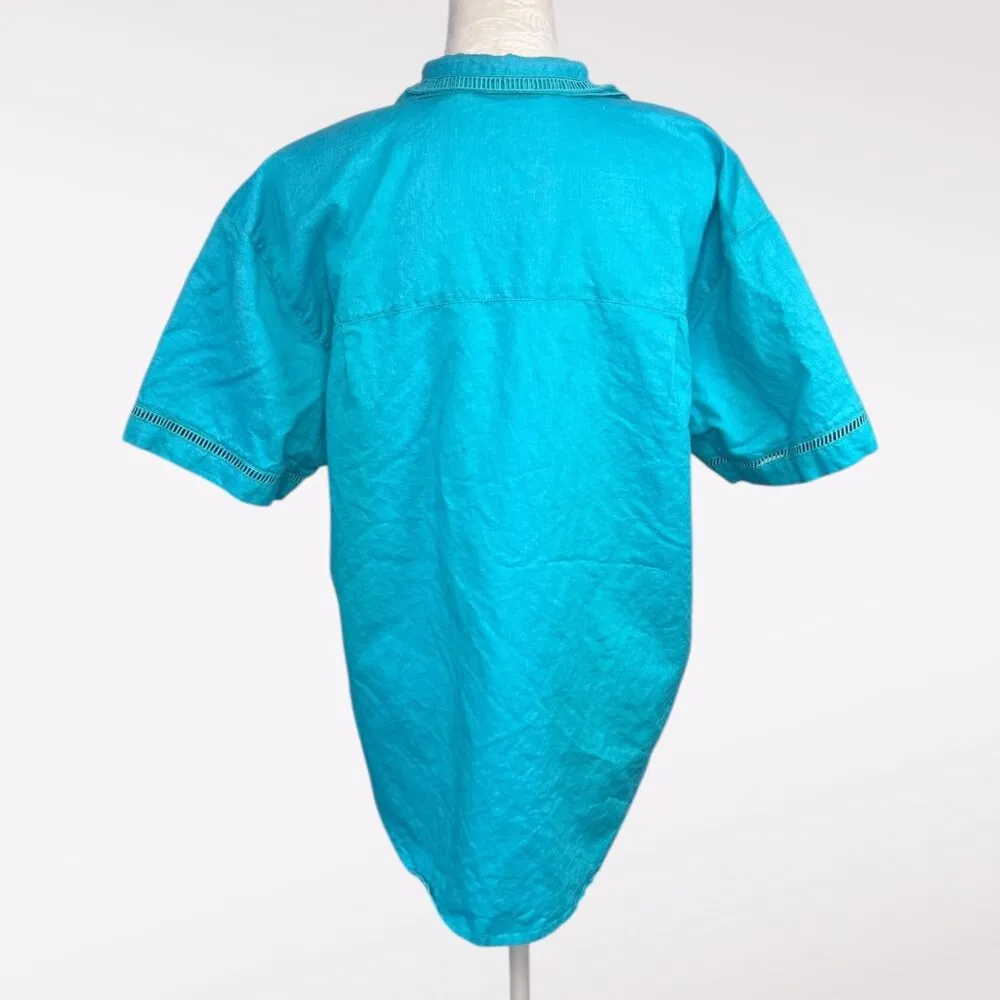 Vintage Gitano Teal Button Up Shirt Boxy Oversized 90s Small Blue - Image 5