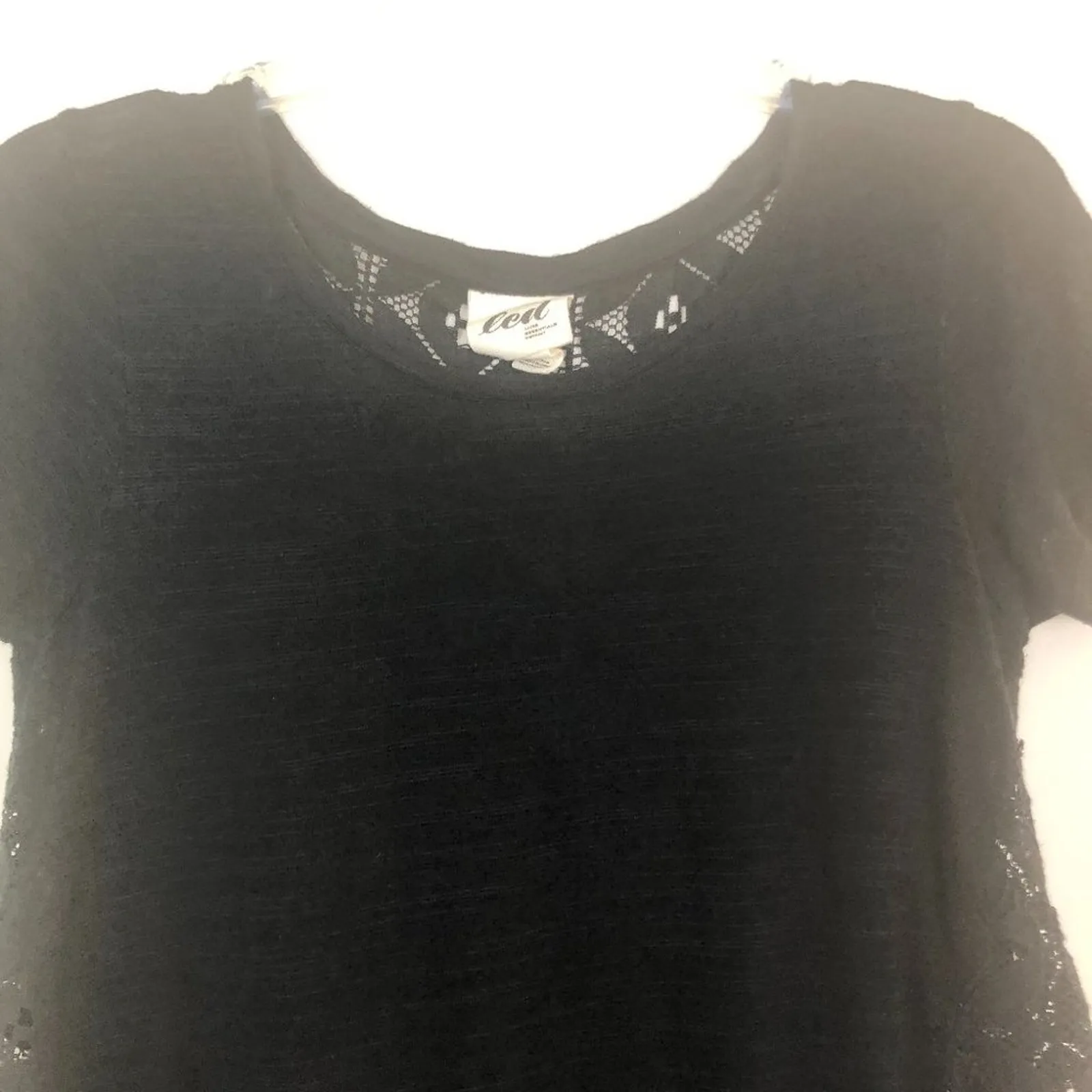 led Short Sleeve Lace Black Ruffle Top Size S - Image 3