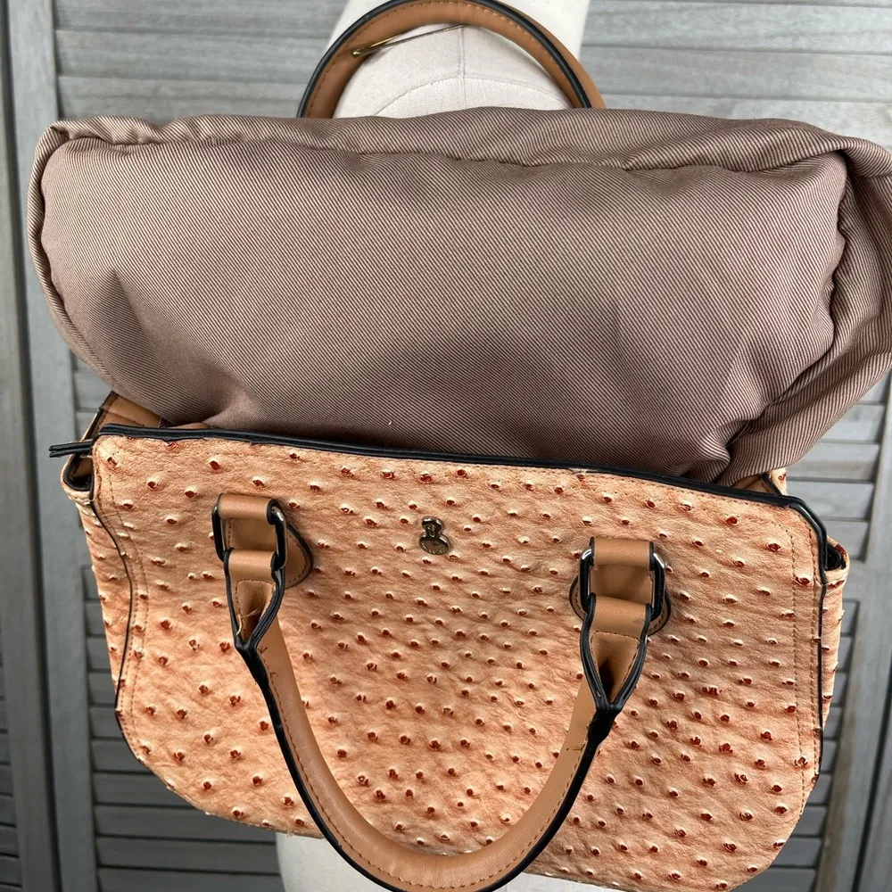 LONDON FOG Faux Ostrich Leather Satchel Bag Tan - Image 6
