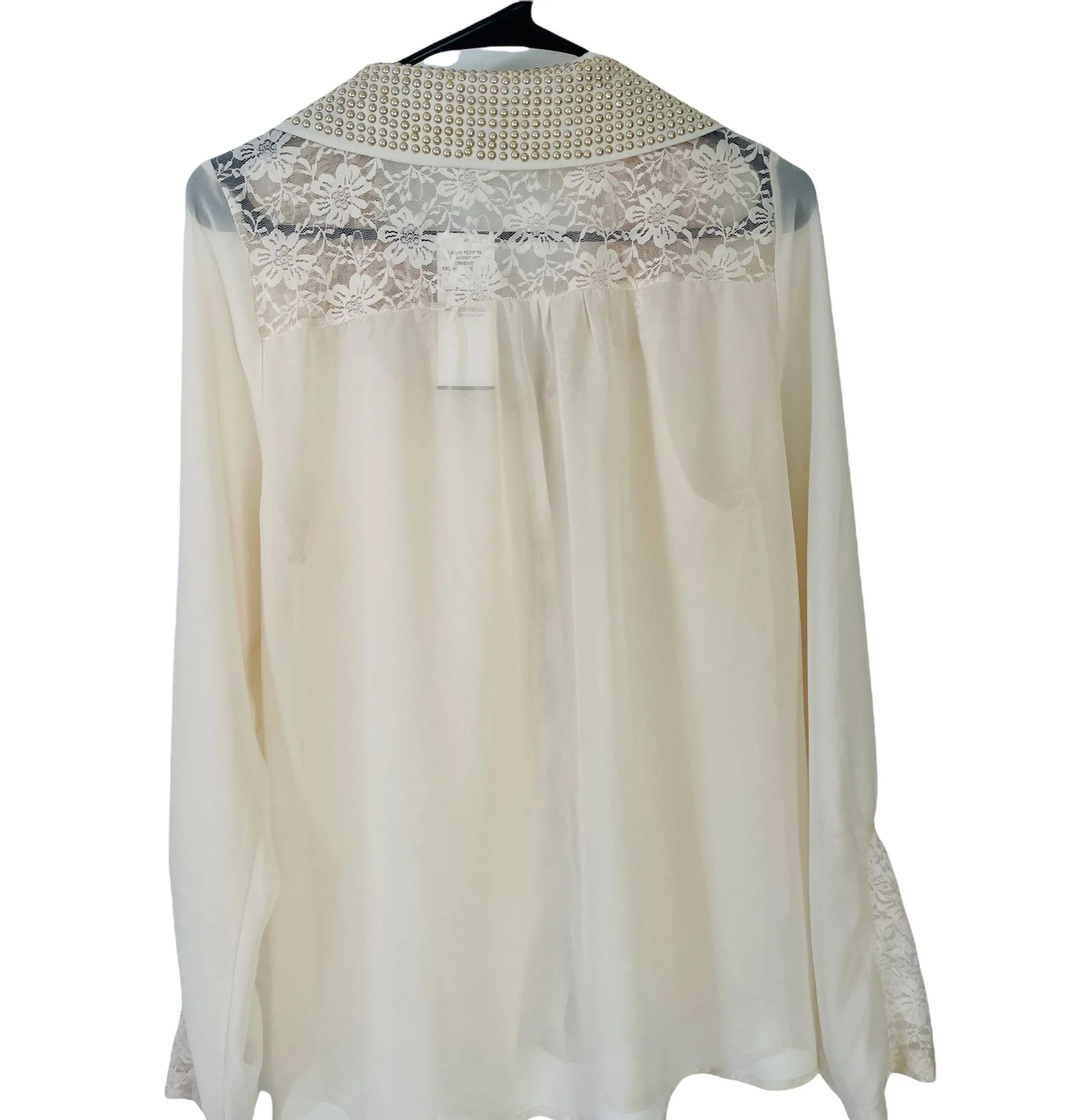 Sheer Cream Button Front Lace Shirt NWT - Image 8
