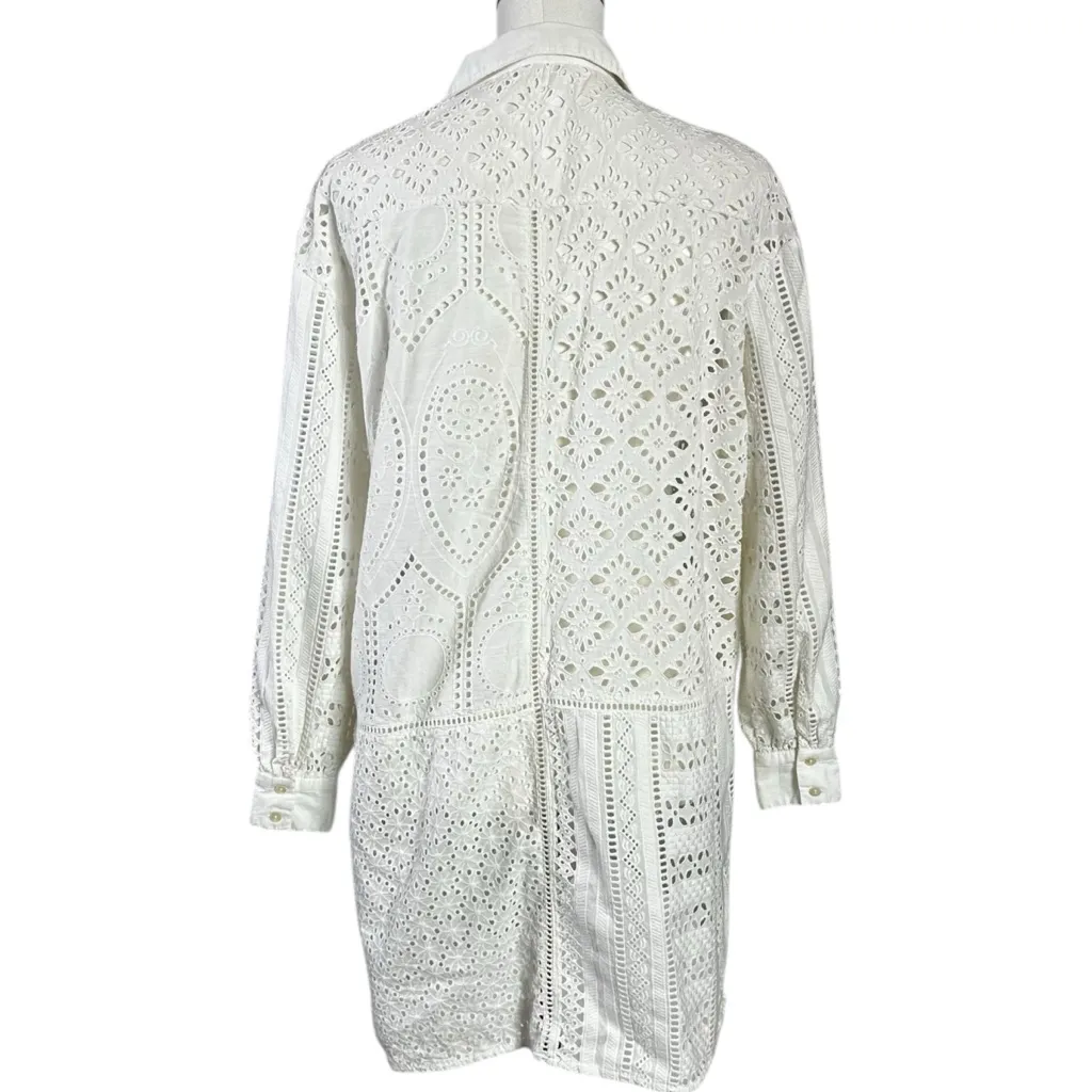 Spell Bohemian Ethereal Eyelet Lace Lottie Oversized Shirt Dress White Size XS - Image 10