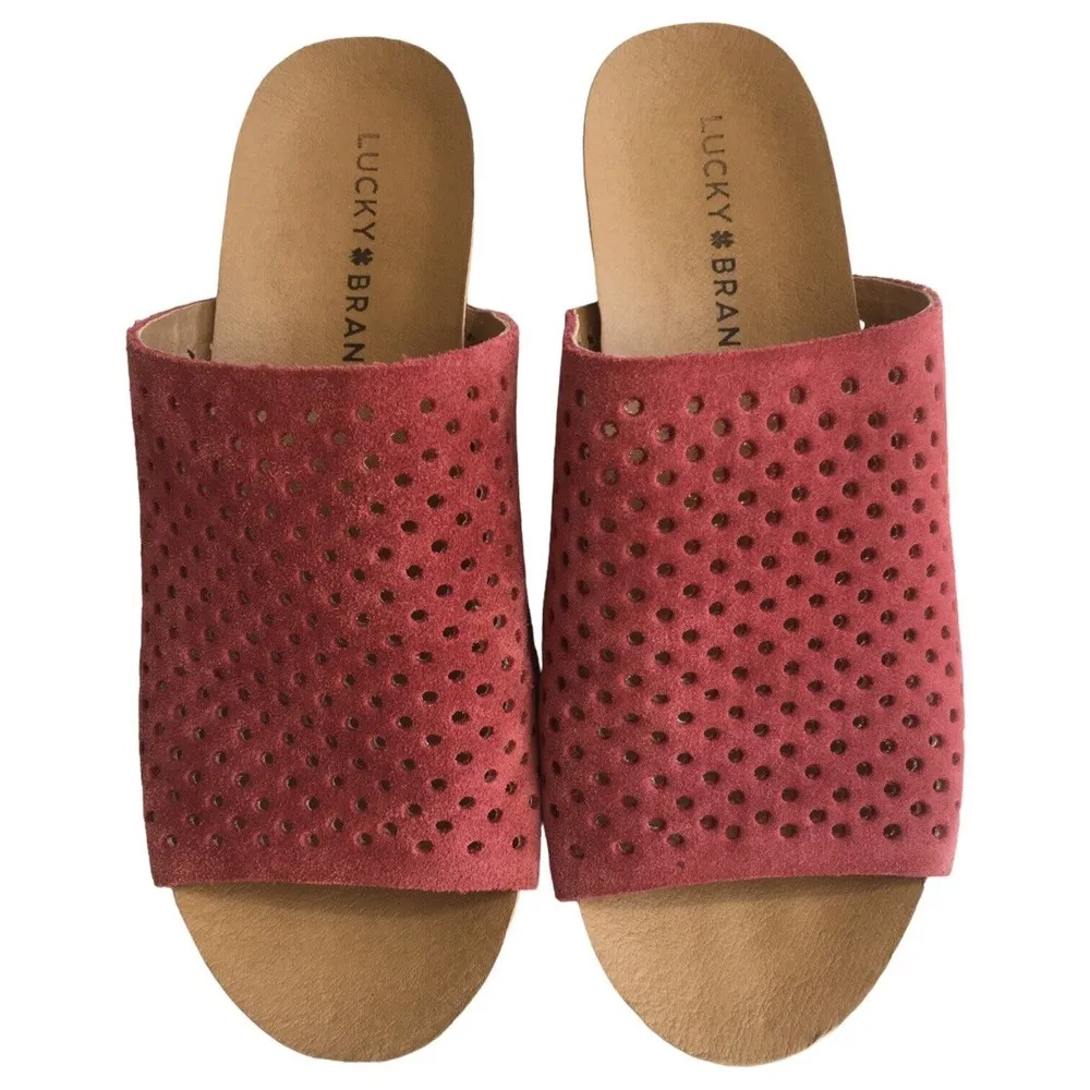 Lucky Brand Sandals Womens 6 Leather Jemya Wedge Jute Perforated Slip On Pink - Image 8