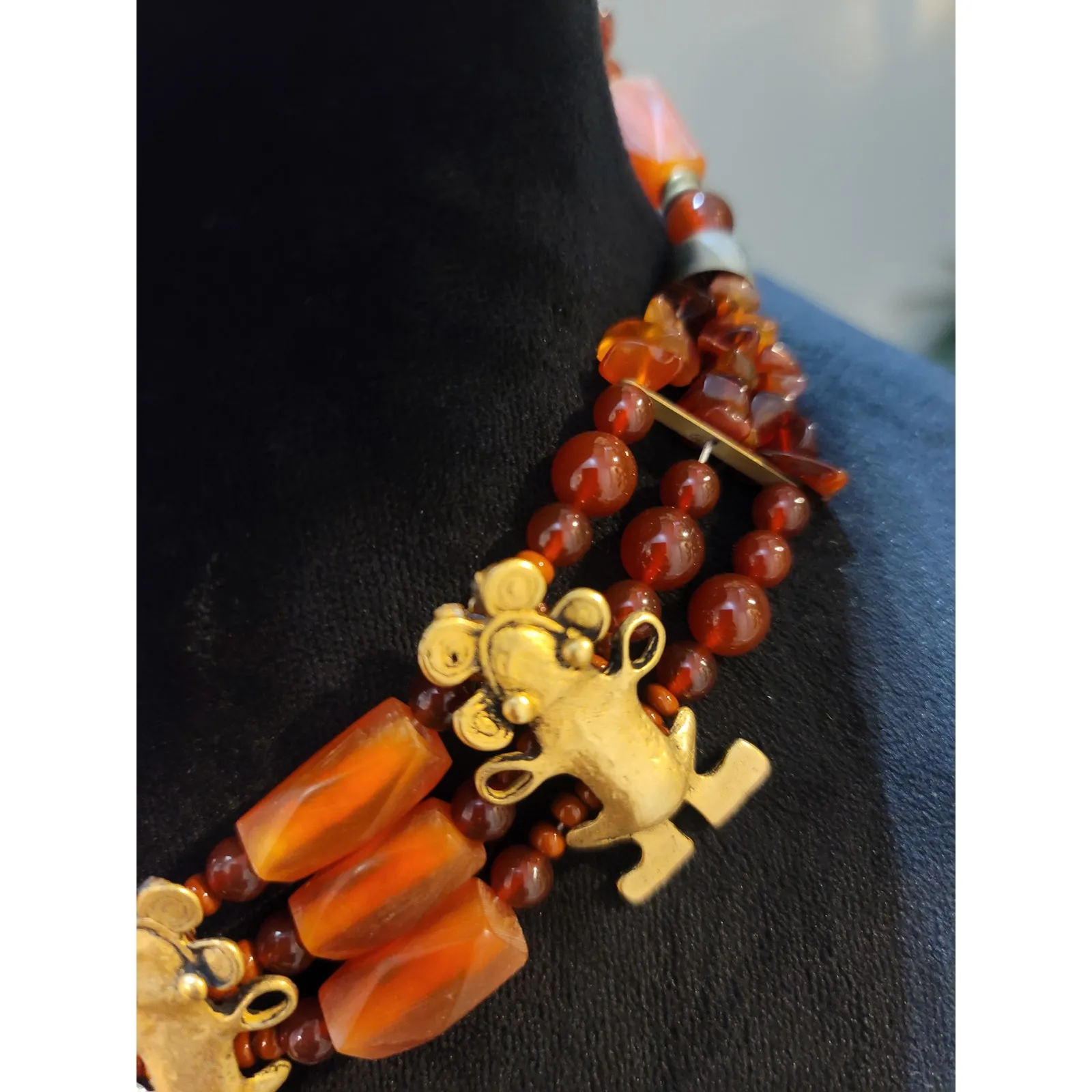 Women's Carnelian Beaded Necklace With Brass Frog Charms And S Hook Clasp Orange - Image 5