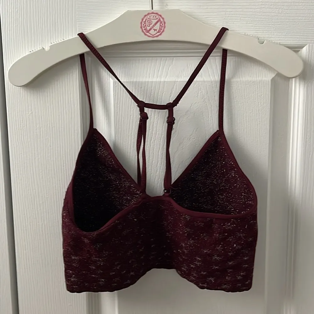 By Anthropologie Burgundy Sparkle Star Print Sports Bra - Image 3