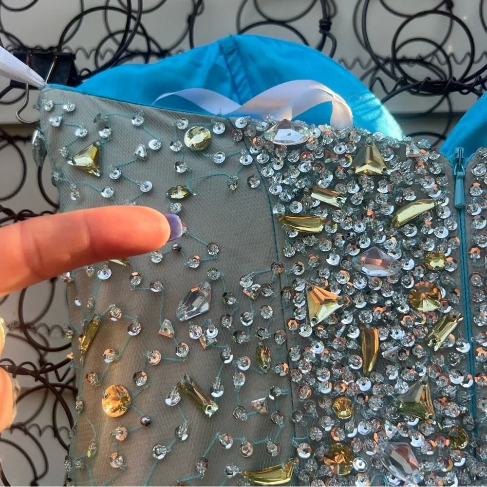 Terani Couture Strapless Prom Dress Blue Silver Embellish flowy chiffon skirt 4 - Image 6