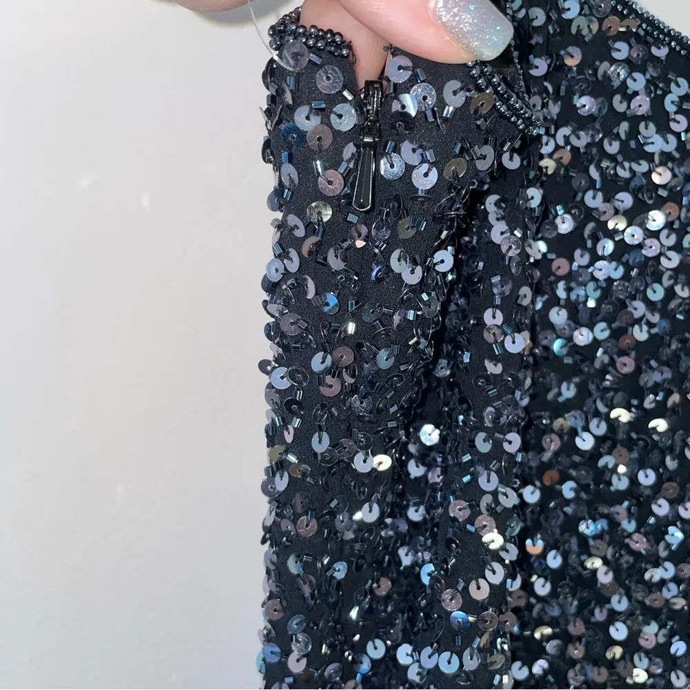 Scala Sequined Silk Cocktail Dress Black Size Medium - Image 6