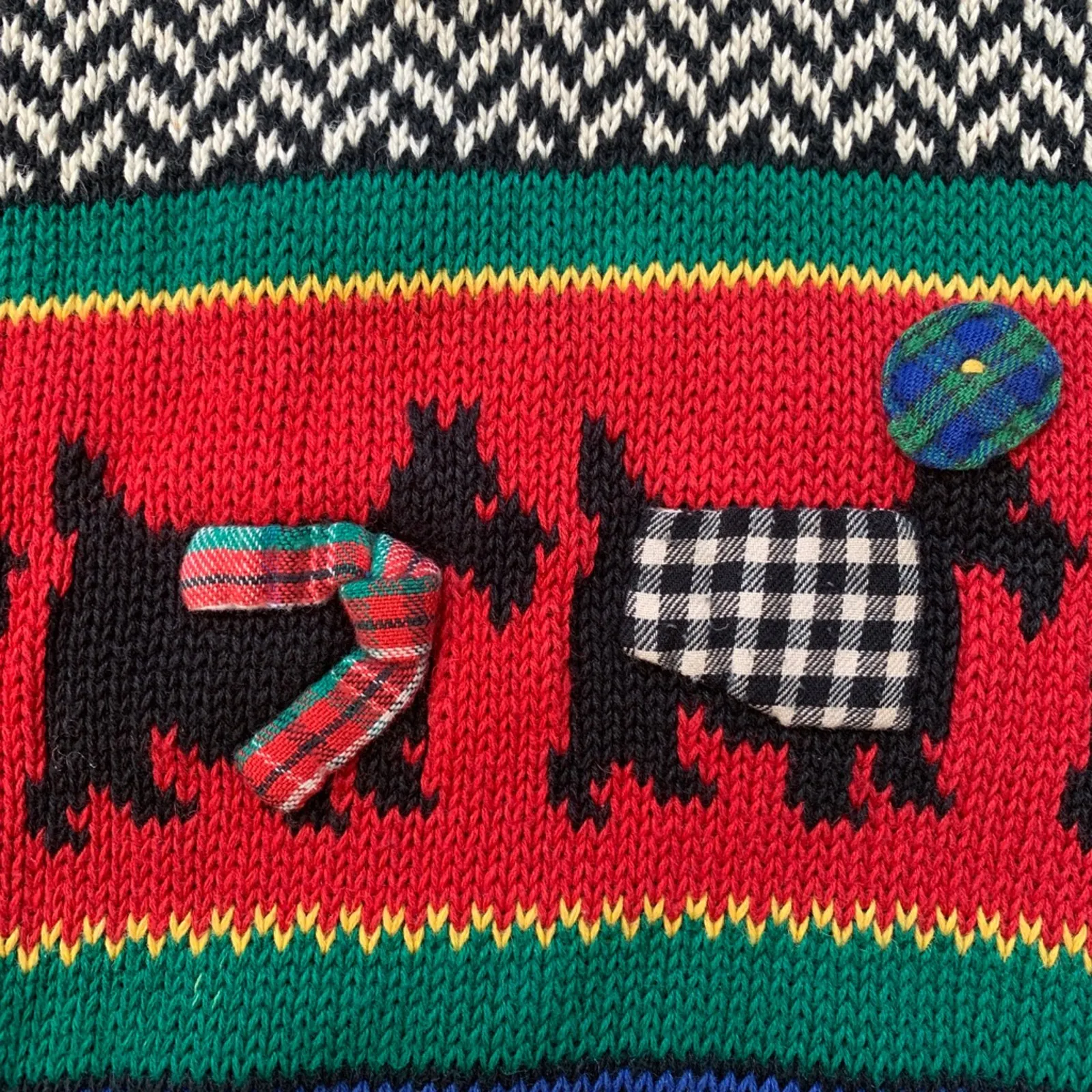 Vintage 90s Susan Bristol Scottie Dog Fair Isle Red Plaid Knit Sweater Large - Image 8