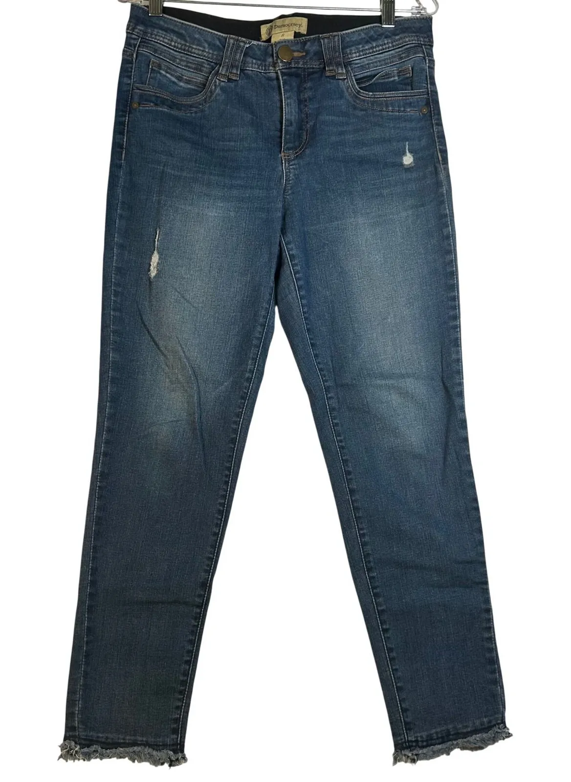 Democracy Womens Size 8 Technology Blue Wash Distressed Frayed Hem Skinny Jeans - Image 1