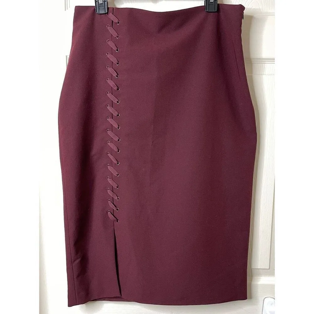 Worthington Lace-Up High Waist Midi Pencil Skirt (Wine) - 14 - Image 2