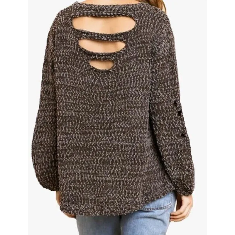 Cutout Sweater with Distressed‎ Ripped Details Size M Umgee Peasant Bohemian - Image 2