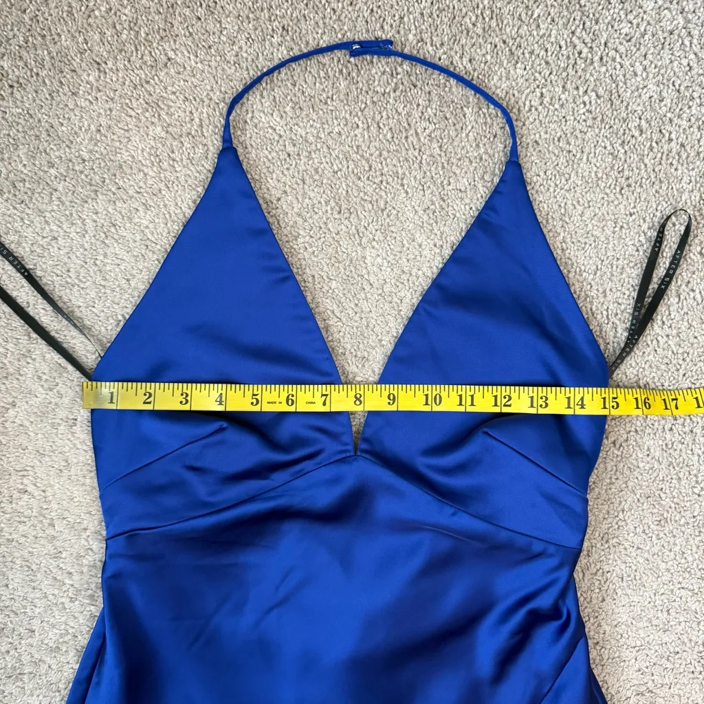 After Six 6885 Bias Satin Halter Tie Back Gown Cobalt Blue XS - Image 7