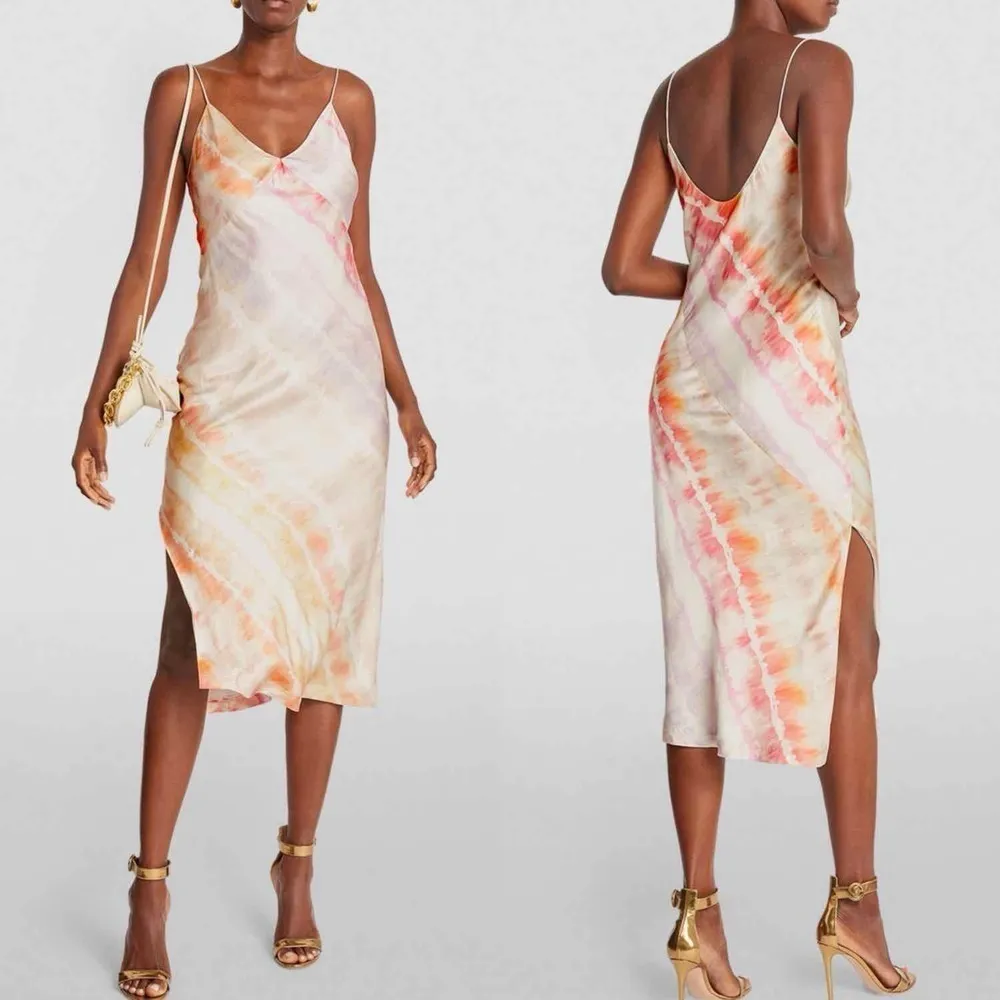 All Saints Melody Marea Silk Blend Rainbow Pink Midi Dress Size US 8 - Image 4