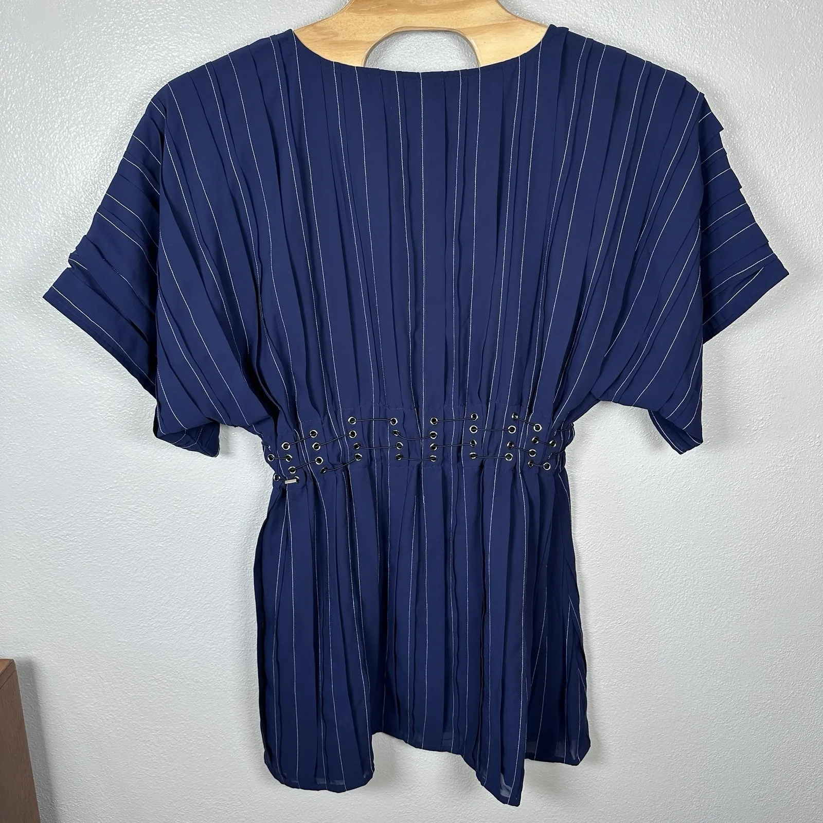 Tularosa Sienna Mini Dress Blue Pinstriped Size XL Slouchy‎ Oversized Punk Rock - Image 4