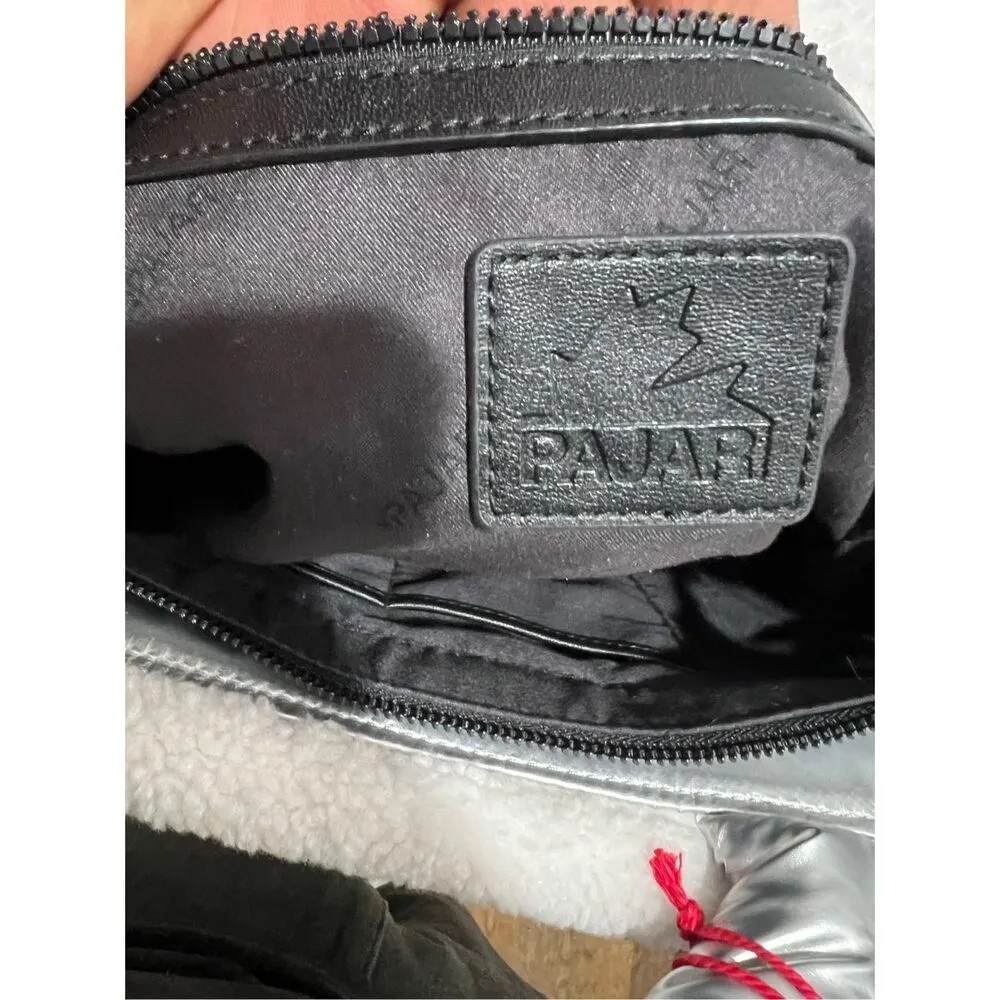 PAJAR Quilted Tote Bag Faux Fur Trim Black Shoulder Purse Winter Style Silver - Image 4