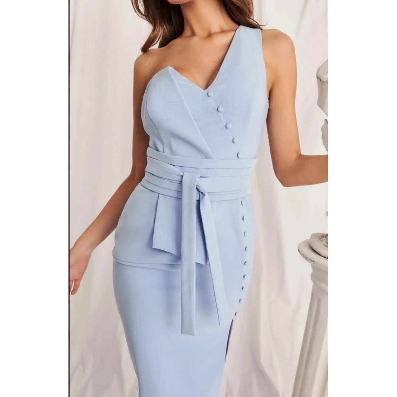 NWT Lavish Alice Origami One-Shoulder MidiDress in cornflower blue‎ Sz 6 $170 - Image 4