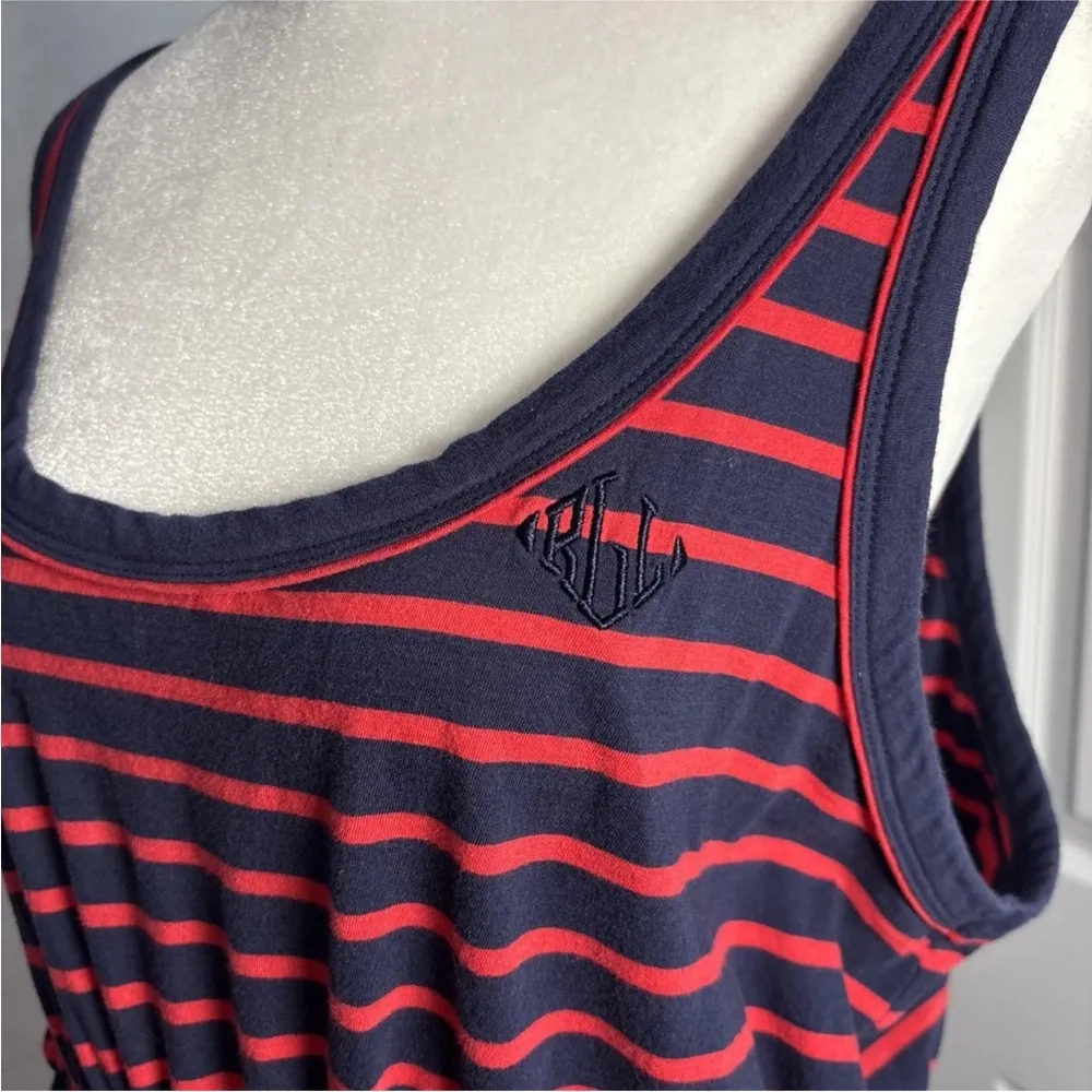 Lauren Ralph Lauren Maxi Dress Size X-Large Tank Blue/Red Stripe Cotton - Image 7