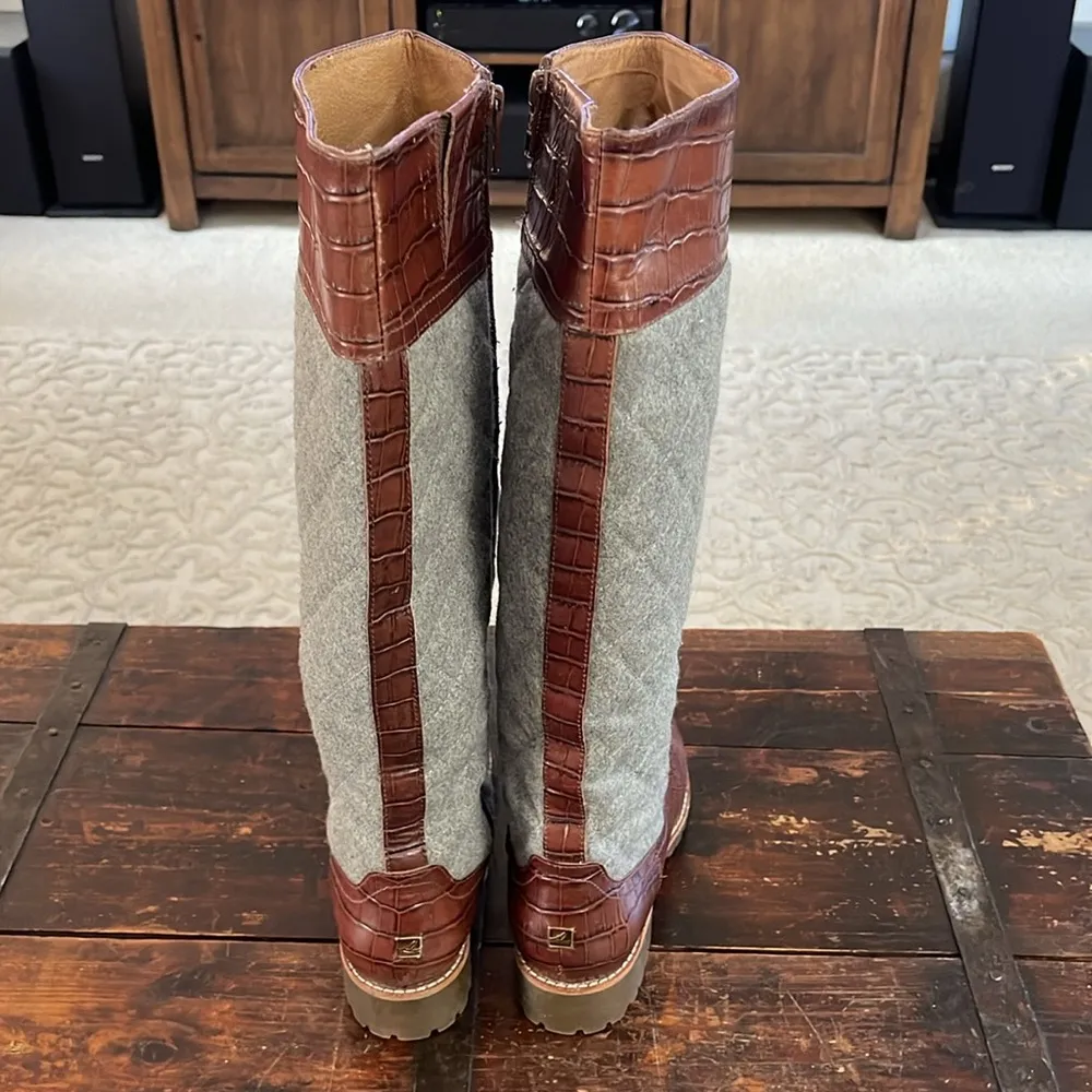 Sperry Gray Quilted Flannel and Leather Riding Boots Size 6.5 - Image 3