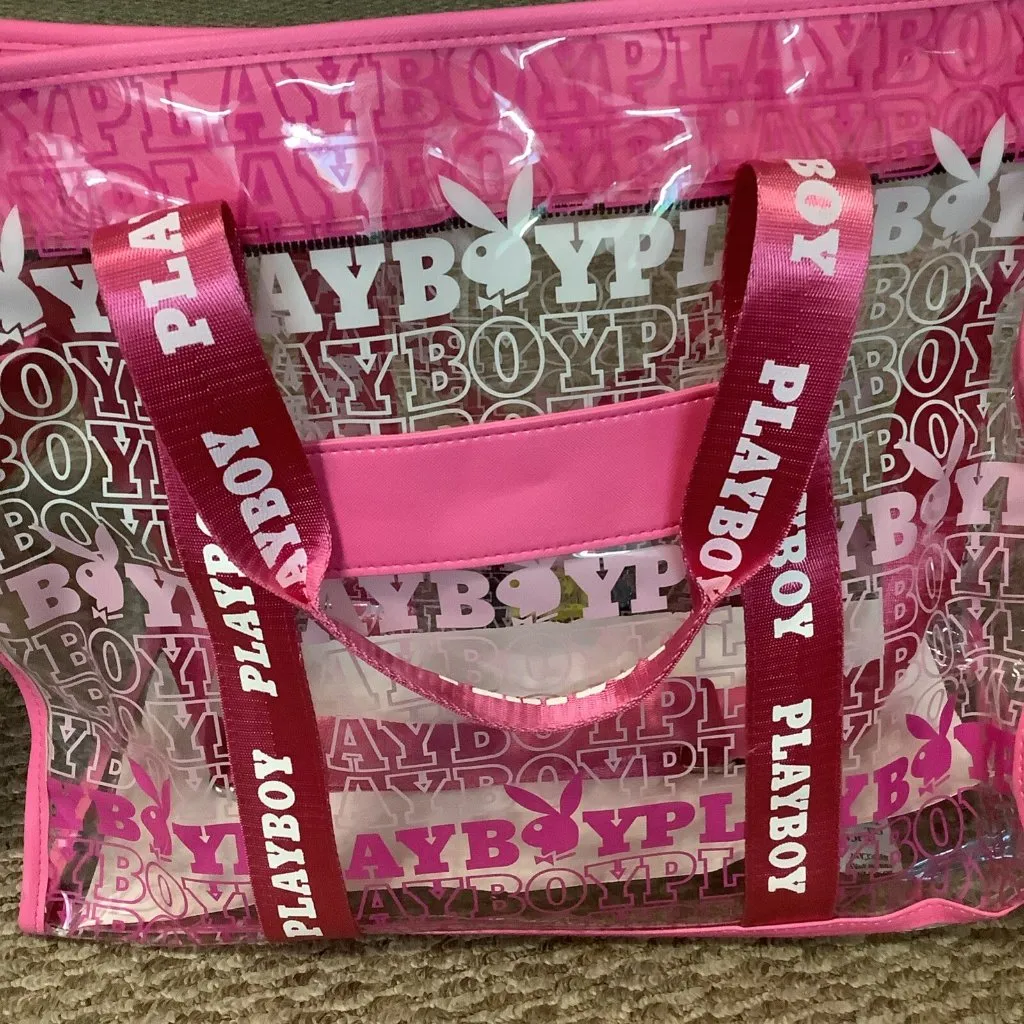 Playboy Viral Signature Logo Hot Pink 3Pc Piece Transparent Travel Tote Set New - Image 4