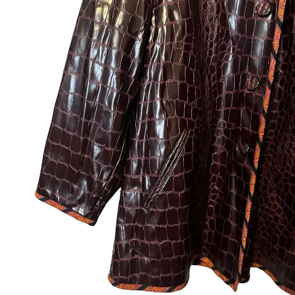 KOOS of Course! Reversible Snake Print Vinyl Jacket Size 1X A63817 Brown - Image 5