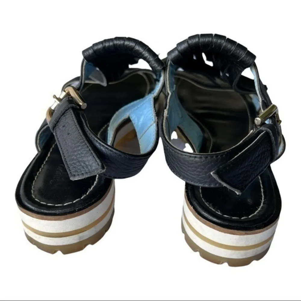 Studio Pollini Black Platform Leather Sandals With Fringe Size 37 - Image 3