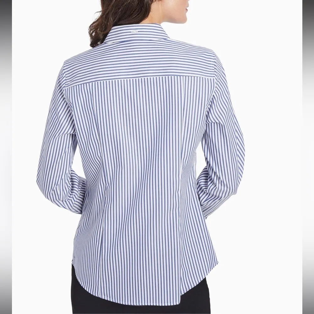Jones New York Blue and White Striped Easy-Care Button-Up Shirt Small - Image 2