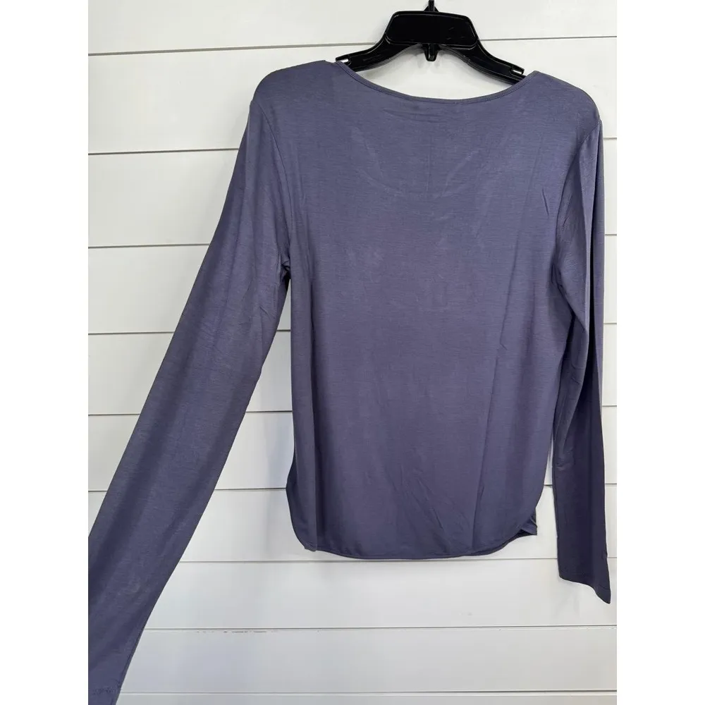 Joan Vass Dark Grey Purple Long Sleeve Top Size M Scoop Neck Shirt Thin Layering - Image 5
