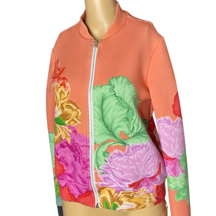 The KIT. Floral & Leaf Print Raglan Sleeve Bomber Jacket M Orange Size M - Image 2