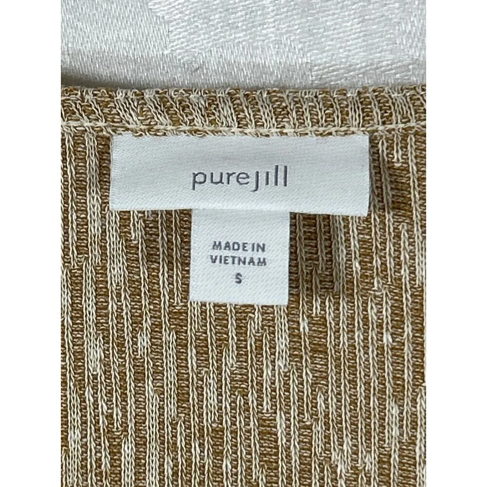 PureJill J Jill Cardigan Jacket Small Tan White Variegated Button Linen Bld Boxy - Image 5