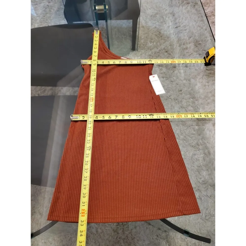 Aura NWT Brown Rust Rayon One Shoulder Off Sleeveless Ribbed Dress Size Small - Image 6