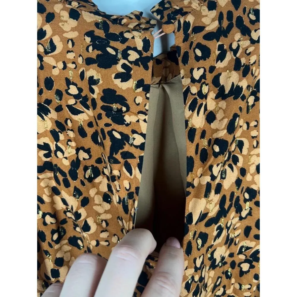 Sugarlips Leopard Print Long Sleeve Ruffle Hem Mini Dress Size M Animal - Image 7