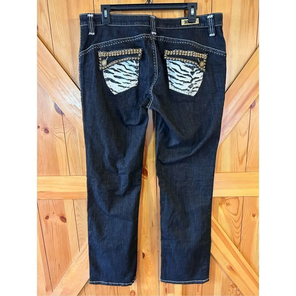 Coogi Jeans Womens Size 15/16 Black White Leopard Print Low Rise Stretch (4715) - Image 5