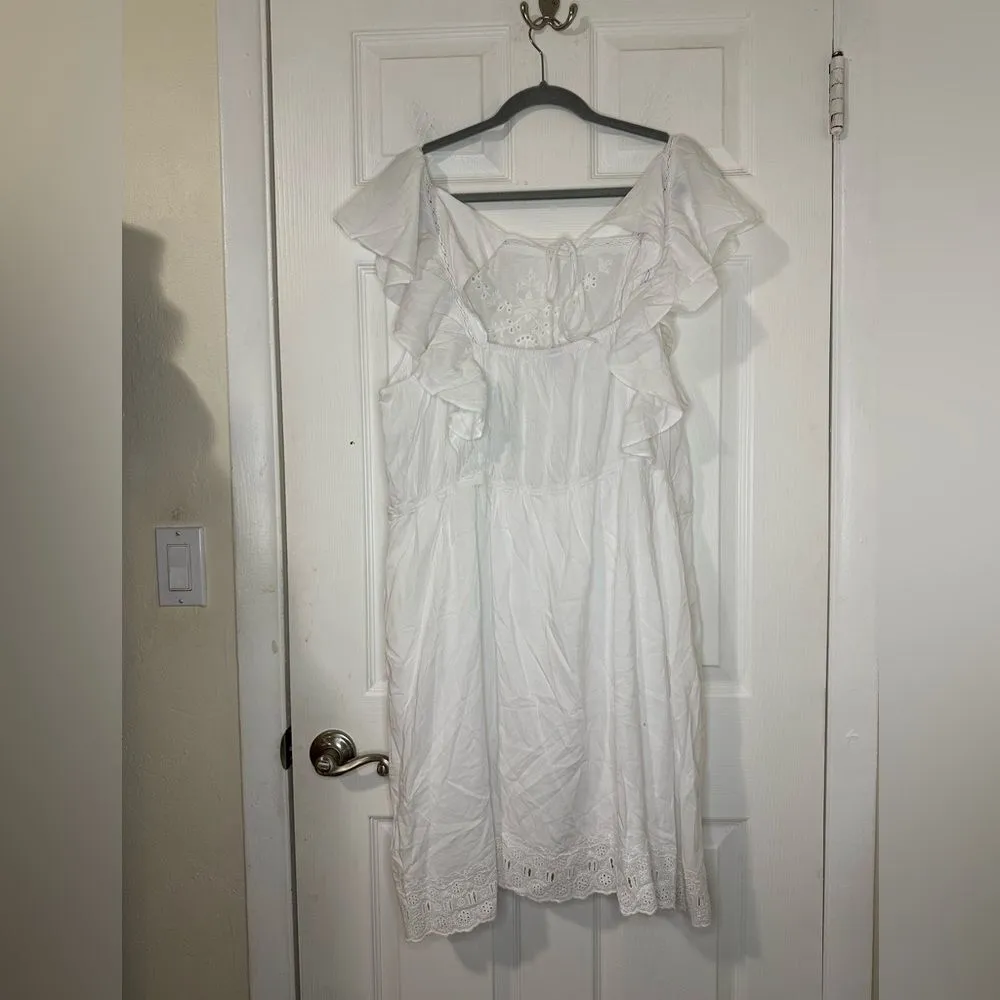 Old Navy White Flutter Sleeve Tie Back Mini Waist Boho Casual Dress Plus Size 3X - Image 4