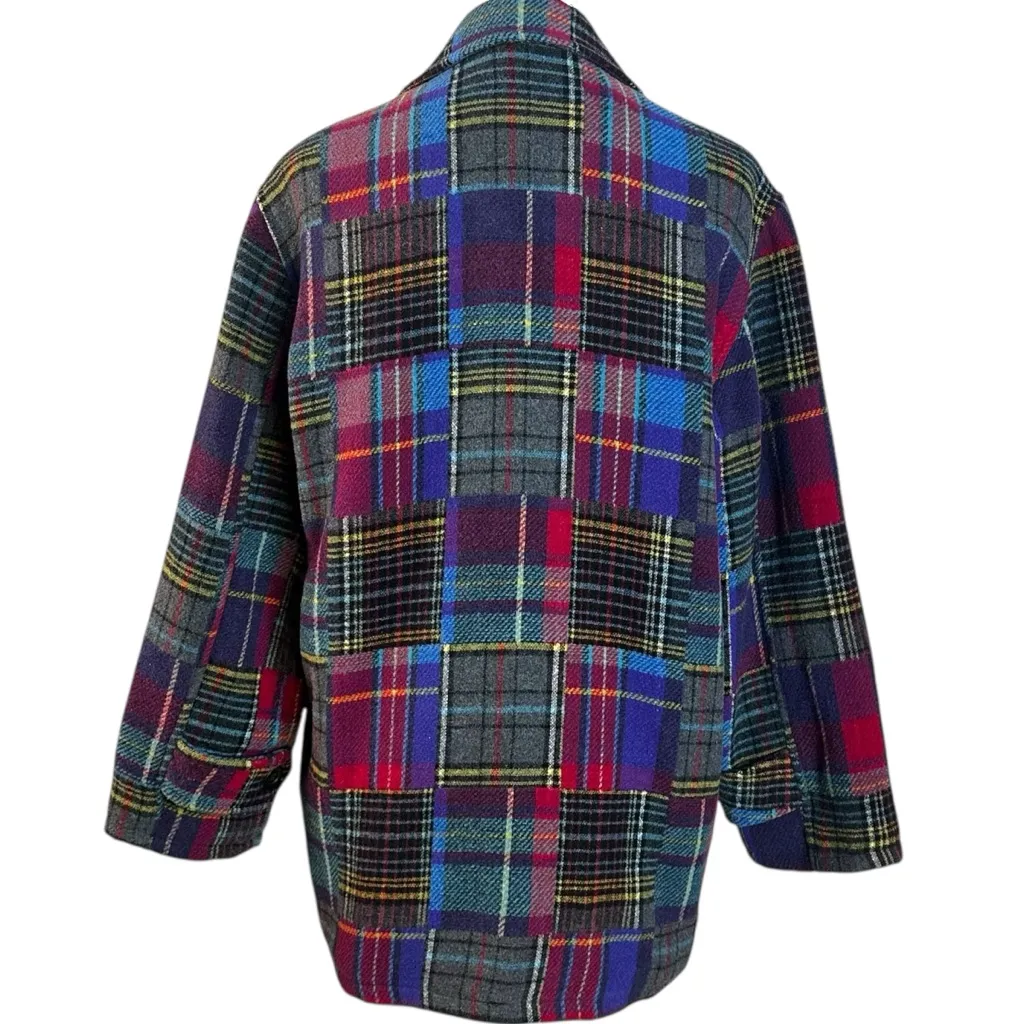 Vintage 80s 90s The Limited Patchwork Tartan Plaid Chore Barn Jacket Coat Medium - Image 5