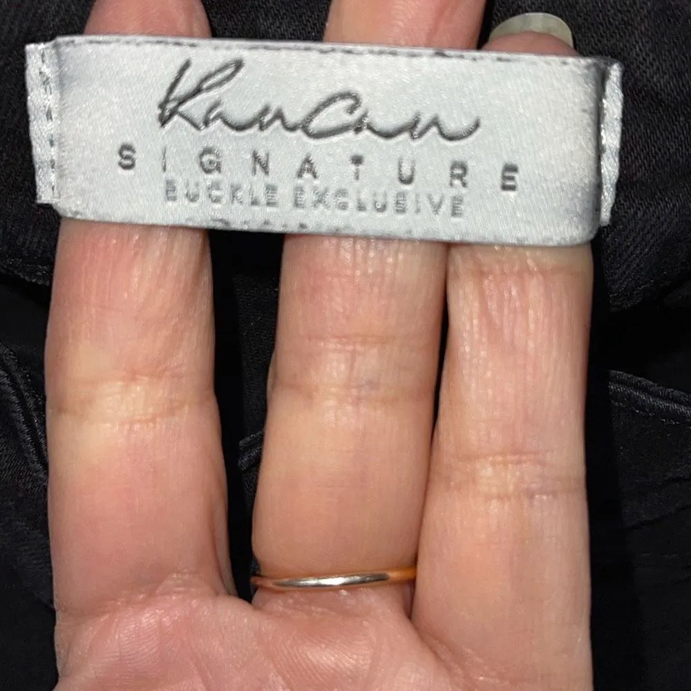 KanCan Women's Cropped Skinny Jeans Mid Rise Shark Bite Fringe Hem Black Size 31 - Image 7