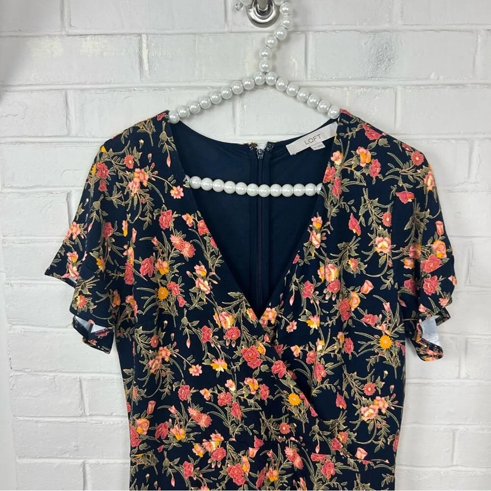 LOFT Dark Floral Relaxed Faux Wrap Dress Size 6 - Image 2