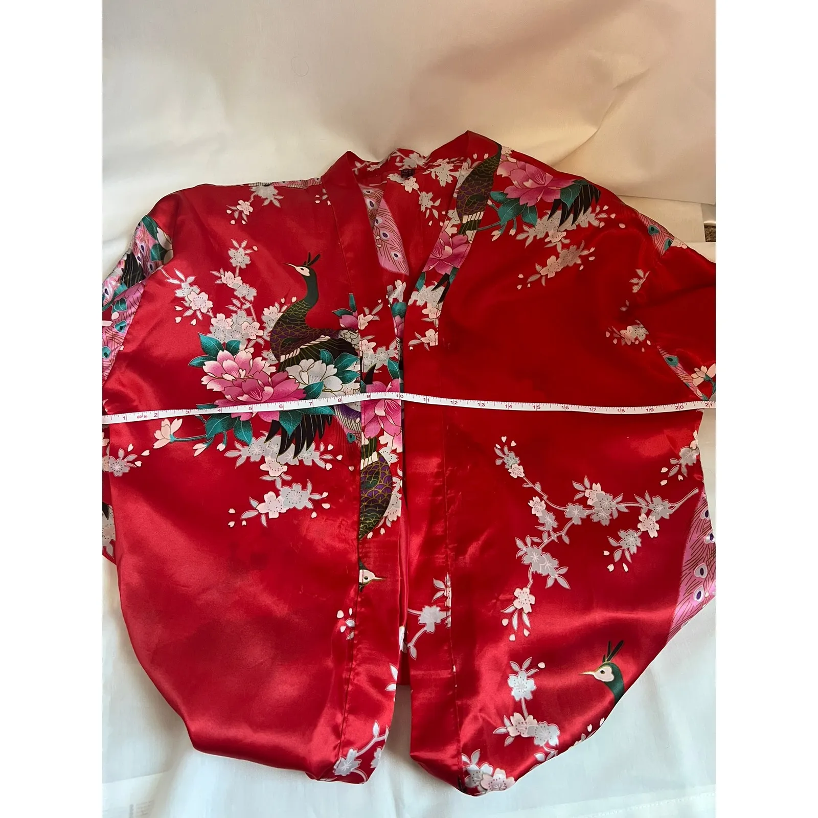 Avidlove dressing robe women’s size medium Red Colorful Peacock Floral Design - Image 10