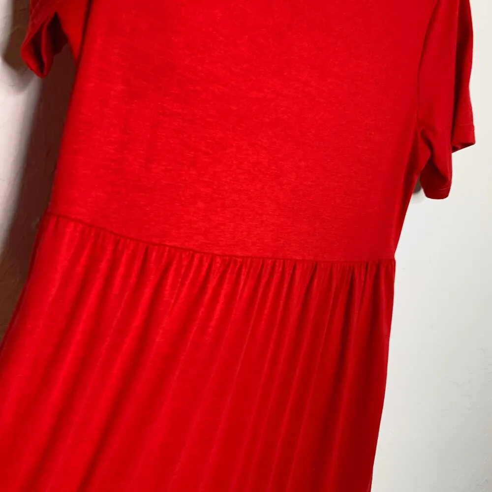 Red Babydoll Tiered Ruffle T Shirt Dress Pockets Sz Large? - Image 9