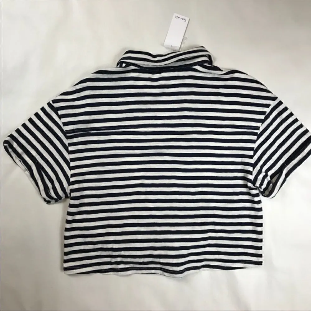 Splendid-Navy & White Stripe tie front shirt - Image 3