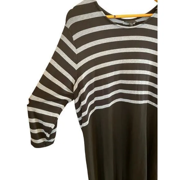 J. Jill Wearever Collection Black‎ Stripe Box Pleated Dress Fleece Lined XL Black - Image 6