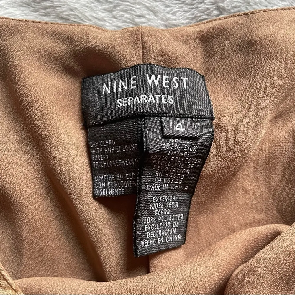 Nine West Vintage Silk Flared Lace Trim Grunge Printed Midi Trumpet Flowy Skirt - Image 2