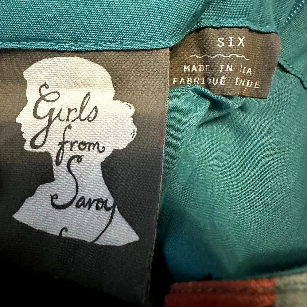 Anthropologie Girls from Savoy Painted Ikat Dress Cotton A-Line Smocked Teal 6 - Image 4