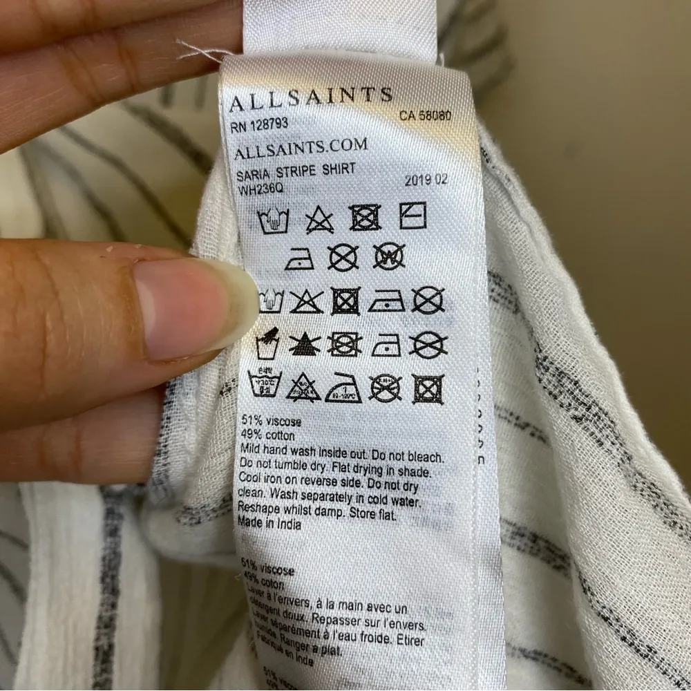 ALLSAINTS Saria Striped Short Sleeve Button Down Shirt Chalk White/Gray Sz XS - Image 12