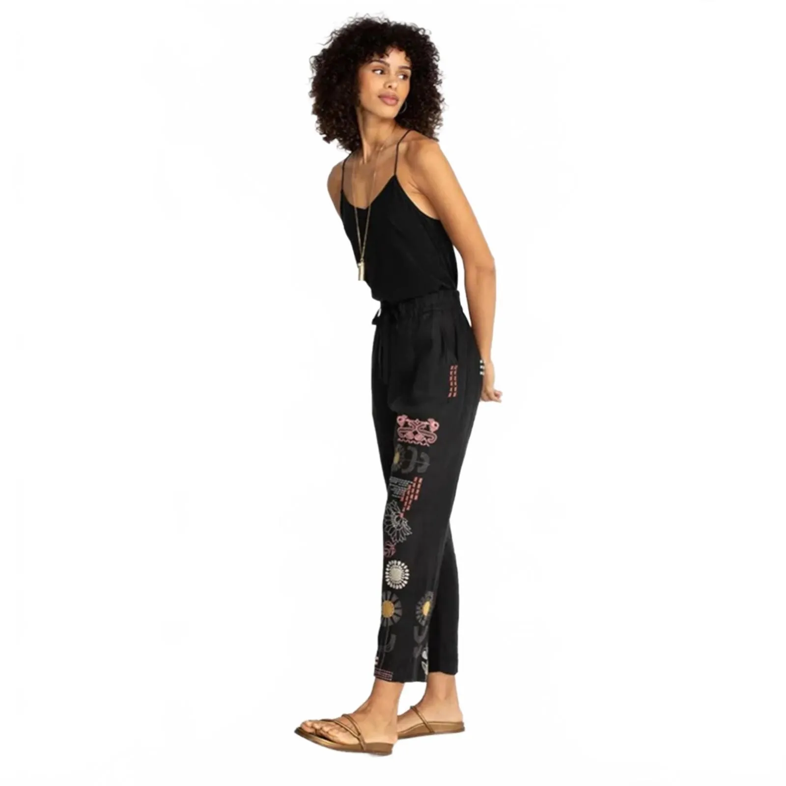 Johnny Was Biya Zara Linen Pants Embroidered Black B63222-1 Women's Size Small - Image 3