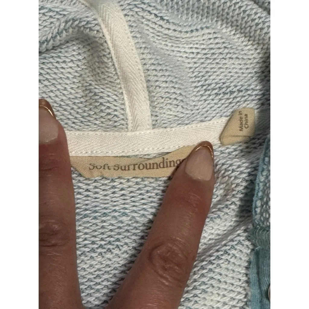 Soft Surroundings Women Sweater Size M Blue Knit Hooded Just Beachy French Terry - Image 6