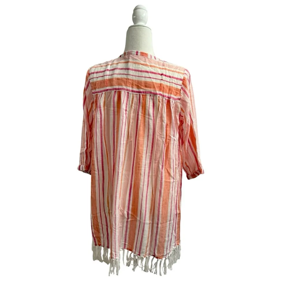 Roller Rabbit Tunic Swim Coverup Stripe Dress Tassels Pink Orange White Small S - Image 2