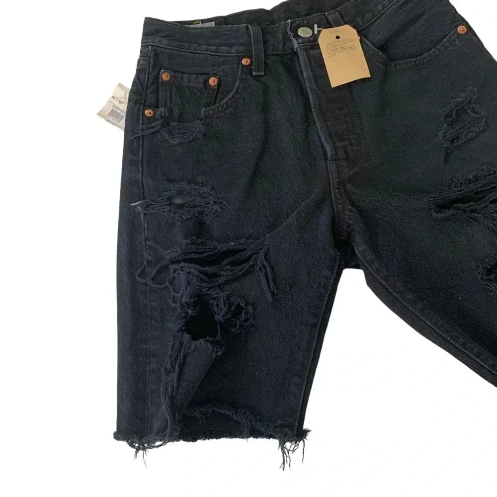 Levi’s 501 Ripped Slouch High Rise Denim Shorts Washed Black Size 24 NWT - Image 6