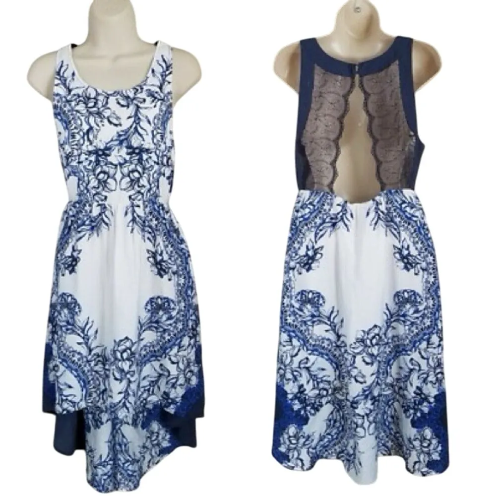 Free People Russian Plate Blue‎ Lace Back Hi-Low Dress Women's Small boho - Image 11